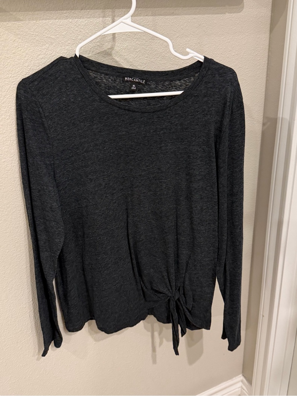 J. Crew Charcoal Gray Long-Sleeve Tie-Hem Top